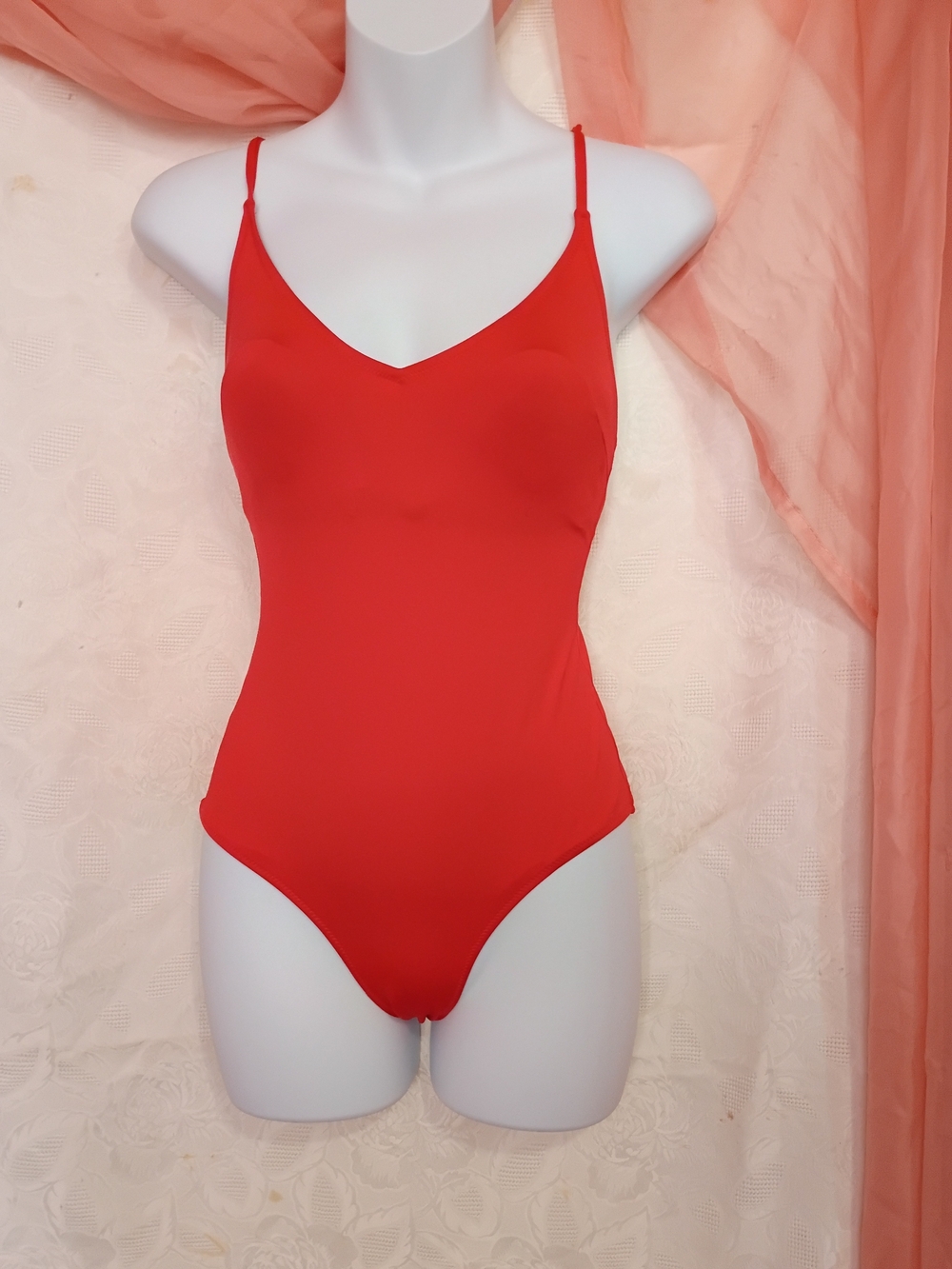 H&M Ladies Red One-Piece Swimsuit with Thin Straps Sz 4